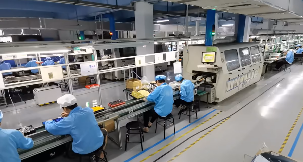 DIP assembly line at the AceTel factory